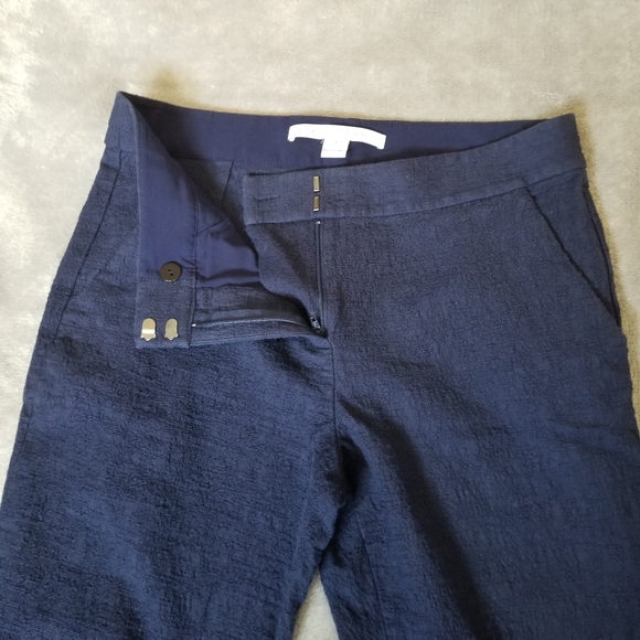 Diane Von Furstenberg Gennifer Crop Ankle Pants Sz 6 Textured Navy w/Pockets - Picture 4 of 11
